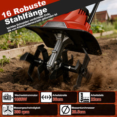 Ikodm Elektrische Gartenfräse Bodenfräse 1050W 380 U/min