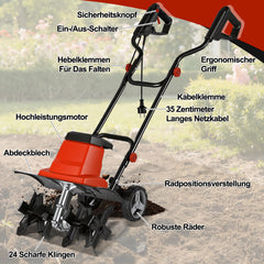 Ikodm Elektrische Gartenfräse Bodenfräse 1500W 400 U/min
