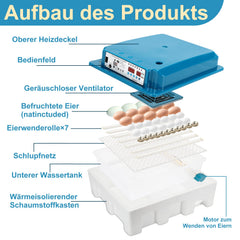Ikodm Brutautomat Vollautomatisch Inkubator für Hühner 36 Eier