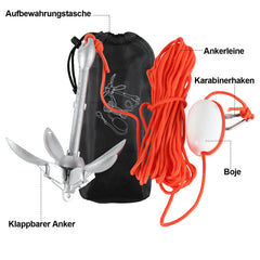 Ikodm Bootsanker Faltanker Klappanker Ankerset Leine for Schlauchboot 0.7kg/1.5kg