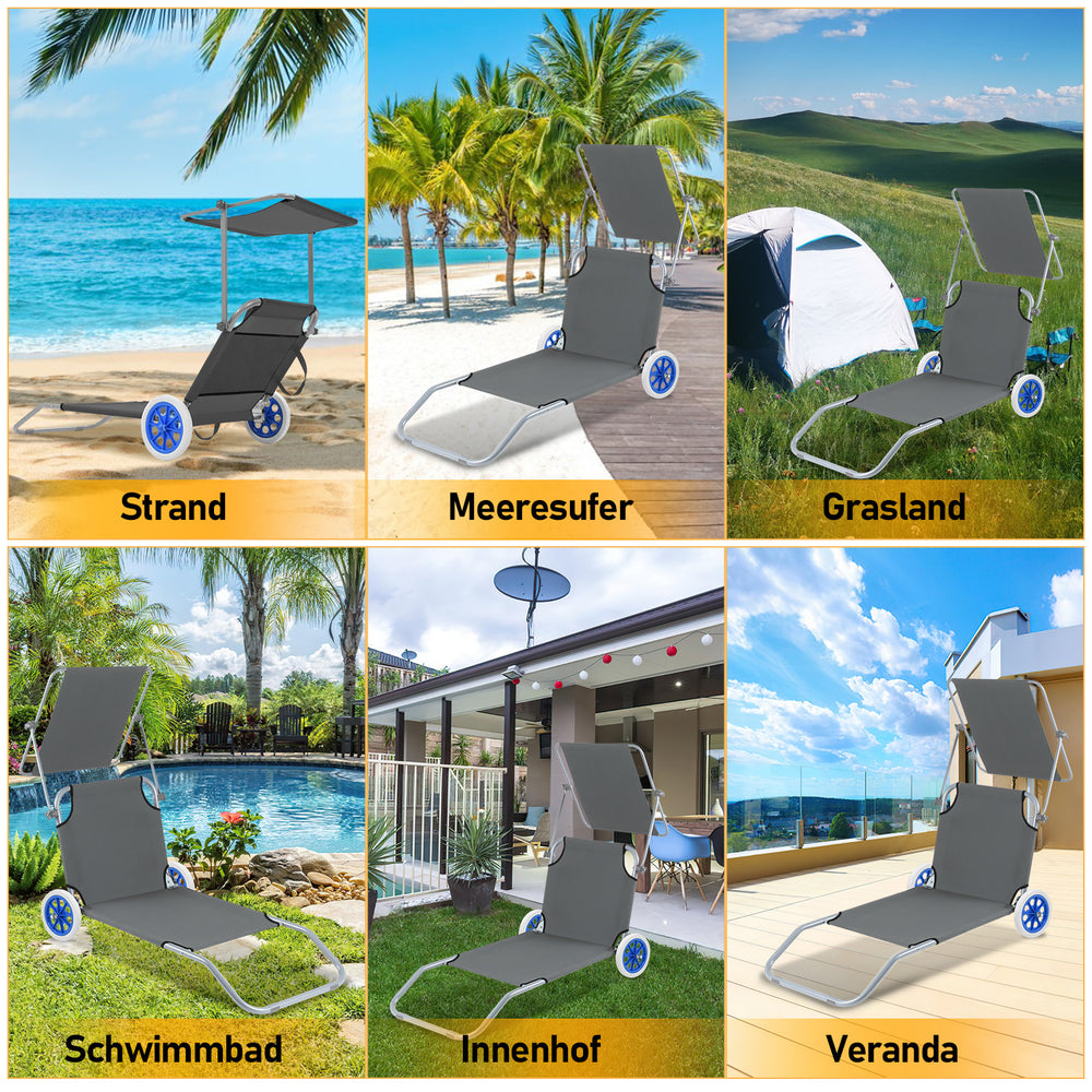 Ikodm 2-in-1 Aluminium Sonnenliege mit Rollen, klappbar & verstellbar