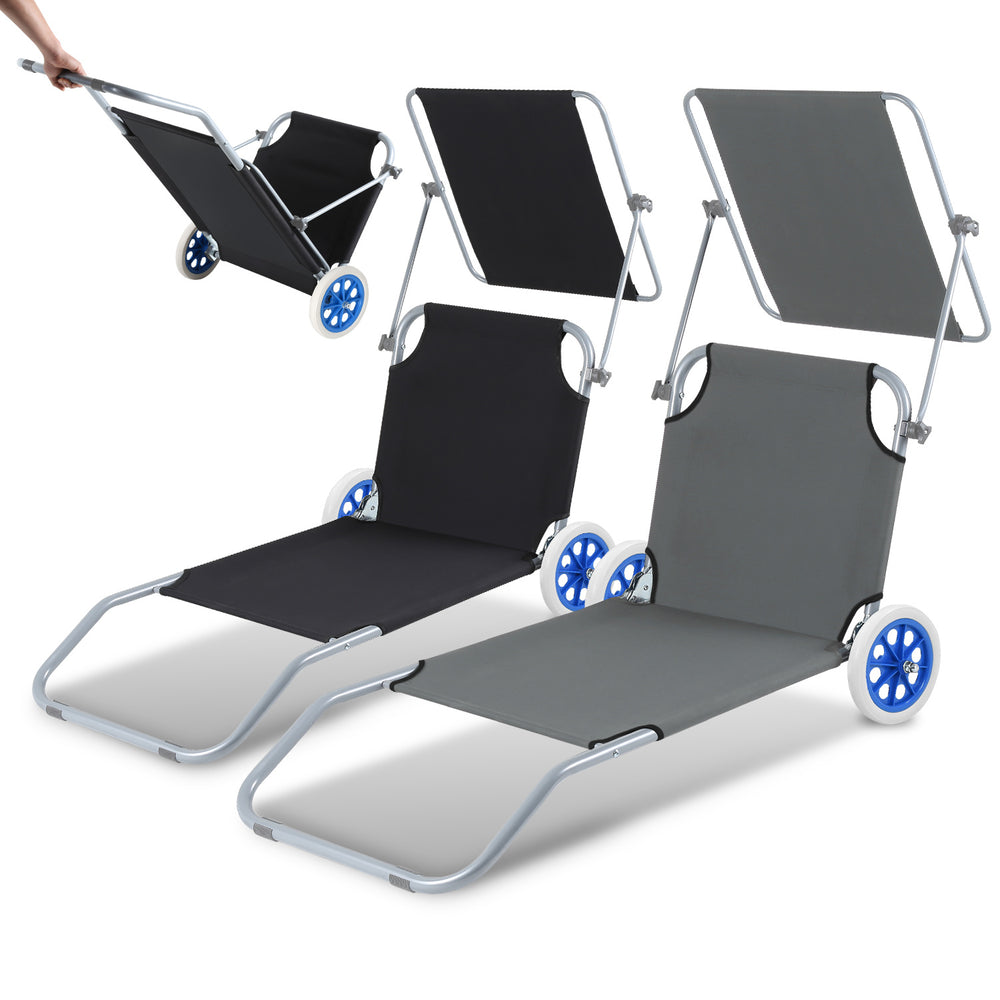Ikodm 2-in-1 Aluminium Sonnenliege mit Rollen, klappbar & verstellbar