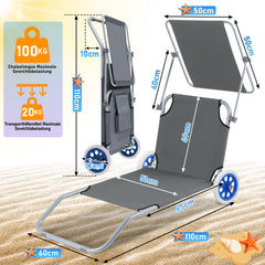 Ikodm 2-in-1 Aluminium Sonnenliege mit Rollen, klappbar & verstellbar