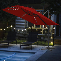 Ikodm Ampelschirm 300 x 300 cm Sonnenschirm 360° Drehbar mit Solar-LED