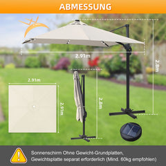 Ikodm Ampelschirm 300 x 300 cm Sonnenschirm 360° Drehbar mit Solar-LED