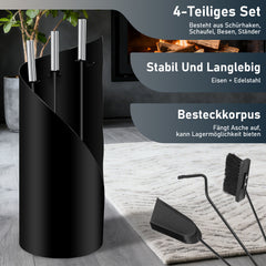 Ikodm 4-teiliges Kaminbesteck-Set mit Holzgriffen