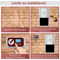Ikodm Automatische Hühnerklappe mit Lichtsensor, Zeitschaltuhr, LED Display