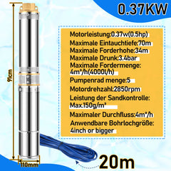 Ikodm Tiefbrunnenpumpe für Gartenbewässerung Edelstahl