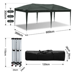 Ikodm Pop-Up Pavillon Gazebo mit Zentralverriegelung 3x6m