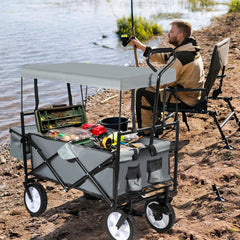 Ikodm Bollerwagen mit Dach Faltbar Tragfähigkeit 80kg