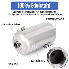 Ikodm Schwimmbad Wärmetauscher Edelstahl 28KW/60KW