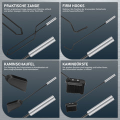 Ikodm 5-teiliges Kaminbesteck-Set mit Schutzblende
