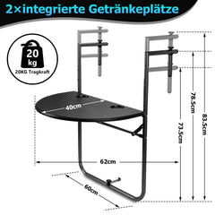 Ikodm Balkontisch Balkonhängetisch klappbar