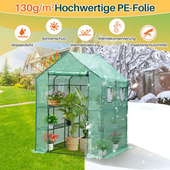 Ikodm Foliengewächshaus Gewächshaus mit Regalen Grün/Weiß