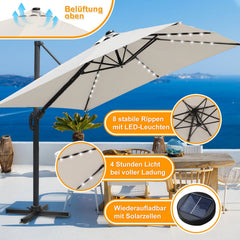 Ikodm Ampelschirm 300 x 300 cm Sonnenschirm 360° Drehbar mit Solar-LED