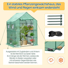 Ikodm Foliengewächshaus Gewächshaus mit Regalen Grün/Weiß