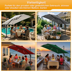 Ikodm Ampelschirm 300 x 300 cm Sonnenschirm 360° Drehbar mit Solar-LED