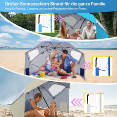 Ikodm 2 in 1 Sonnenschirm Strandmuschel 210cm x 200cm