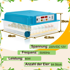 Ikodm Brutautomat Vollautomatisch Inkubator für Hühner 64 Eier