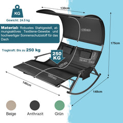 Ikodm Doppelliege Sonnenliege mit Sonnendach Outdoor
