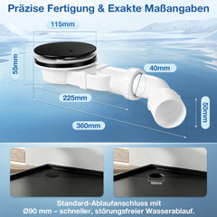 Ikodm Ablaufgarnitur Ø90mm Duschwanne Siphon, 20L/Min Ablaufleistung