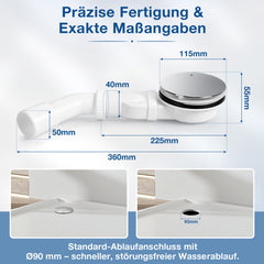 Ikodm Ablaufgarnitur Ø90mm Duschwanne Siphon, 20L/Min Ablaufleistung