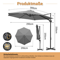 Ikodm Ampelschirm Ø300 cm inkl. Kreuzfuß 360° drehbarer Grau/Beige