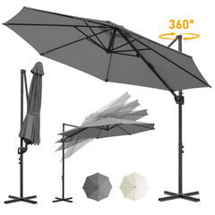 Ikodm Ampelschirm Ø300 cm inkl. Kreuzfuß 360° drehbarer Grau/Beige