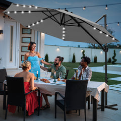 Ikodm Ampelschirm Ø300 cm inkl. Kreuzfuß 360° drehbarer Grau/Beige mit Solar-LED