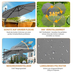 Ikodm Ampelschirm Ø300 cm inkl. Kreuzfuß 360° drehbarer Grau/Beige