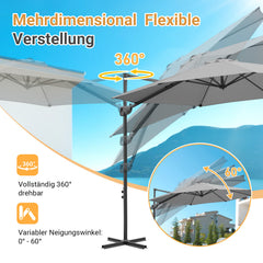 Ikodm Ampelschirm Ø300 cm inkl. Kreuzfuß 360° drehbarer Grau/Beige