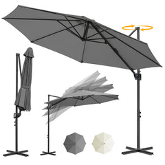 Ikodm Ampelschirm Ø300 cm inkl. Kreuzfuß 360° drehbarer Grau/Beige