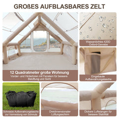 Ikodm Aufblasbares Campingzelt mit Dachfenster 12㎡