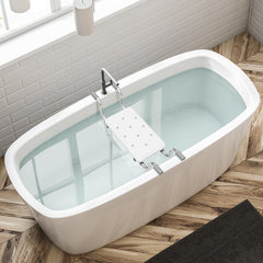 Ikodm Badewannensitz bis 136 kg, Verstellbarer Badebrett 71-82cm, rutschfest mit Aluminiumgestell, PE-Sitzfläche mit Wasserablauflöchern, Ideal für Senioren Behinderte Pflegebedürftige