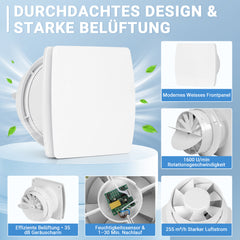 Ikodm Badlüfter 100/150mm Feuchtigkeitssensor Timer leise 35dB Abluftventilator Weiß