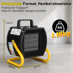 Ikodm Bauheizer mit Metallgehäuse, Heizlüfter mit Thermostat