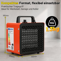 Ikodm Bauheizer mit Metallgehäuse, Heizlüfter mit Thermostat