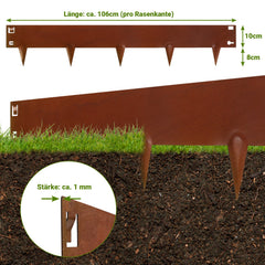 Ikodm Rasenkante Metall Beetumrandung mit Dornen 15cm/18cm Rost Corten