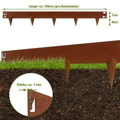 Ikodm Rasenkante Metall Beetumrandung mit Dornen 15cm/18cm Rost Corten