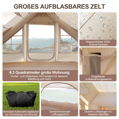 Ikodm Aufblasbares Campingzelt mit Dachfenster 6.3㎡