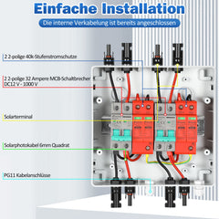 Ikodm PV-Combiner-Box 1000W 32A mit Überspannungsschutz & Sicherungsautomat