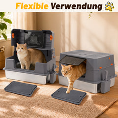 Ikodm Edelstahl Katzenklo XXXL mit hohem Rand, halb offen