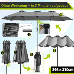 Ikodm Sonnenschirm Doppelsonnenschirm Rechteckig mit Handkurbel