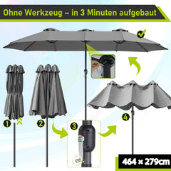 Ikodm Sonnenschirm Doppelsonnenschirm Rechteckig mit Handkurbel