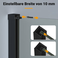 Ikodm Duschwand für Dusche, Duschwand für Dusche, 5 mm ESG Sicherheitsglas für Walk-In Dusche,Duschabtrennung Vollrahmen aus Aluminium, 0–10 mm Verstellbereich, links/rechts montierbar