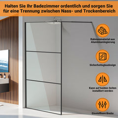 Ikodm Duschwand für Dusche, Duschwand für Dusche, 5 mm ESG Sicherheitsglas für Walk-In Dusche,Duschabtrennung Vollrahmen aus Aluminium, 0–10 mm Verstellbereich, links/rechts montierbar