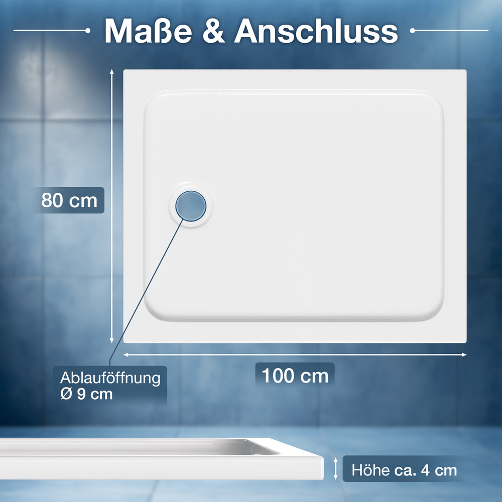 Ikodm Acryl-Duschwanne flach mit Ablauf-Set, pflegeleicht & modern