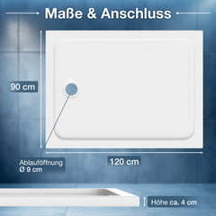 Ikodm Acryl-Duschwanne flach mit Ablauf-Set, pflegeleicht & modern