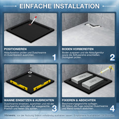 Ikodm Acryl-Duschwanne flach mit Ablauf-Set, pflegeleicht & modern