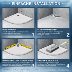 Ikodm Acryl-Duschwanne flach mit Ablauf-Set, pflegeleicht & modern